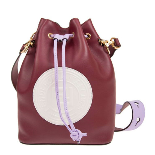 FENDI/芬迪 女士紅色牛皮雙F浮雕LOGO抽繩可拆卸肩帶單肩包斜挎包水桶包女包 8BT298-A7TA-F17BA