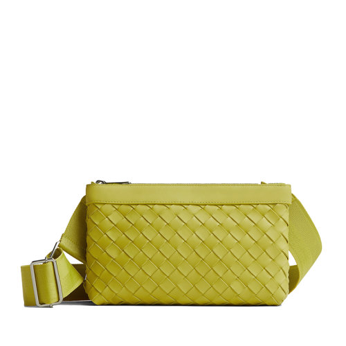 Bottega Veneta/葆蝶家 22春夏新款CLASSIC INTRECCIATO系列 男士奇異果色編織皮革單肩斜挎包651938V0E523560