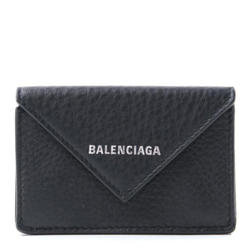 Balenciaga/巴黎世家 女士黑色紋理小牛皮經典字母徽標裝飾按扣開合錢夾錢包卡包女包 391446-DLQ0N-1000