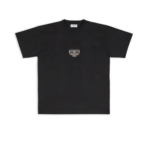 Balenciaga/巴黎世家 22年秋冬新款 女士黑色純棉鑲萊茵石BB PARIS ICON短袖T恤612965TMVP21073
