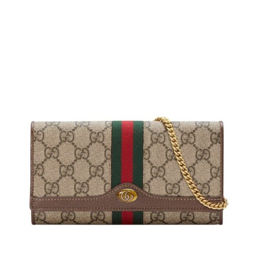 GUCCI/古馳  經典Ophidia系列女士米色帆布GG鏈條錢包?546592 96IWS 8745