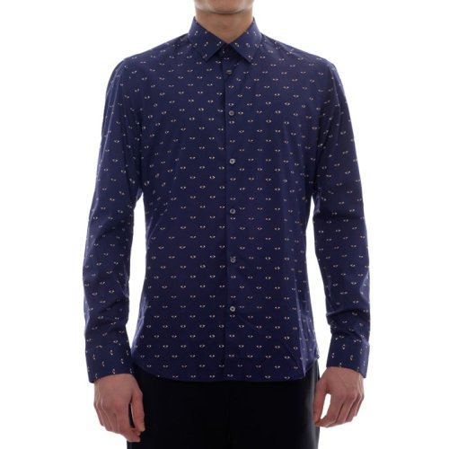 Kenzo/高田賢三 男裝 服飾 深藍色棉質時尚眼睛圖案 男士長袖襯衫