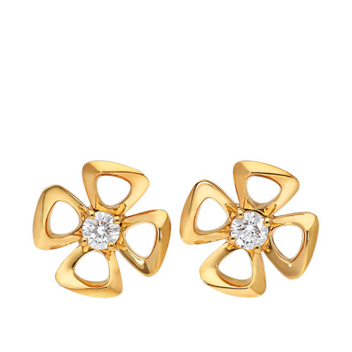 BVLGARI/寶格麗 經典FIOREVER系列 18K金黃金鑲嵌鉆石鏤空四瓣花耳釘357503
