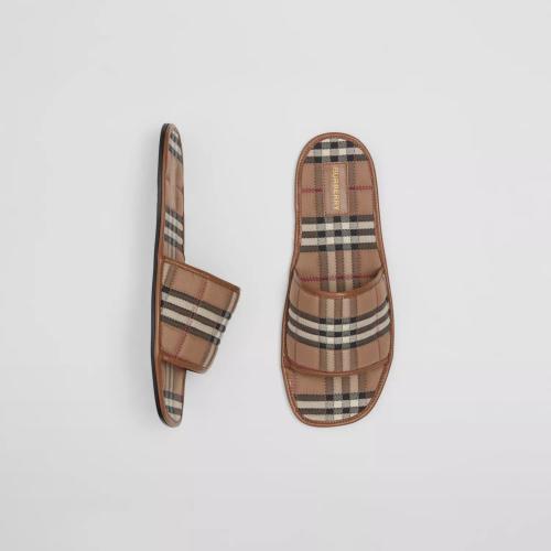  BURBERRY 22年秋冬 女士 格紋絎縫棉質皮革拖鞋 80592251