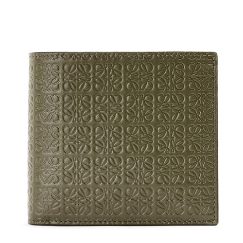 LOEWE/羅意威 Repeat系列 男士秋綠色壓花真絲小牛皮雙折零錢包0010643054
