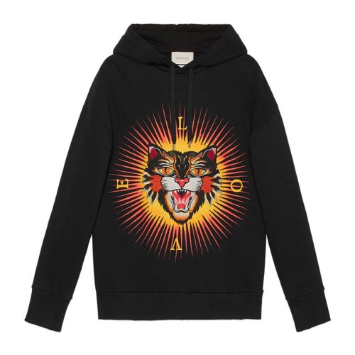 GUCCI/古馳  男士純棉憤怒的貓圖案時尚休閑連帽長袖男衛衣