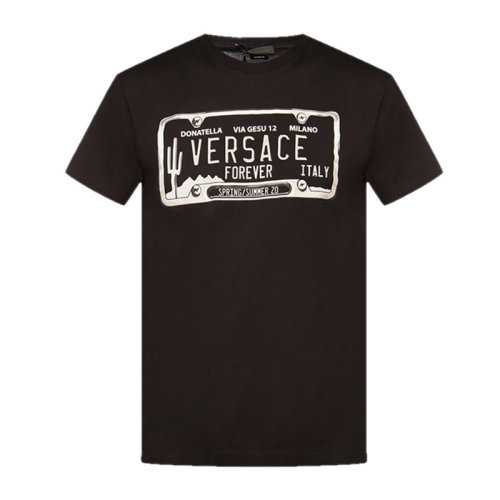 VERSACE 范思哲 男士 服裝 黑色字母LOGO圓領(lǐng)棉質(zhì)T恤 男士短袖T恤
