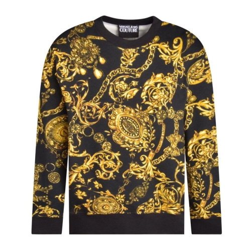 VERSACE JEANS/范思哲牛仔 男士黑色棉質(zhì)印花裝飾圓領(lǐng)長袖上衣衛(wèi)衣運(yùn)動(dòng)衫套頭衫 71GAI3R0-FS002-G89