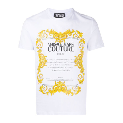 VERSACE JEANS/范思哲牛仔 男士純色棉質(zhì)經(jīng)典字母徽標(biāo)印花裝飾圓領(lǐng)短袖上衣T恤 B3GZA7TG-30319 多色可選
