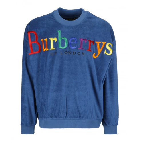BURBERRY/博柏利 男士帆布藍(lán)純棉典藏Burberry徽標(biāo)刺繡時(shí)尚休閑長袖男衛(wèi)衣
