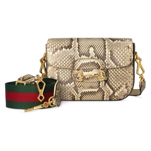  GUCCI古馳 22年秋冬 女士 Gucci 馬銜扣1955系列蟒蛇皮迷你手袋 658574 EZ6JG 9590
