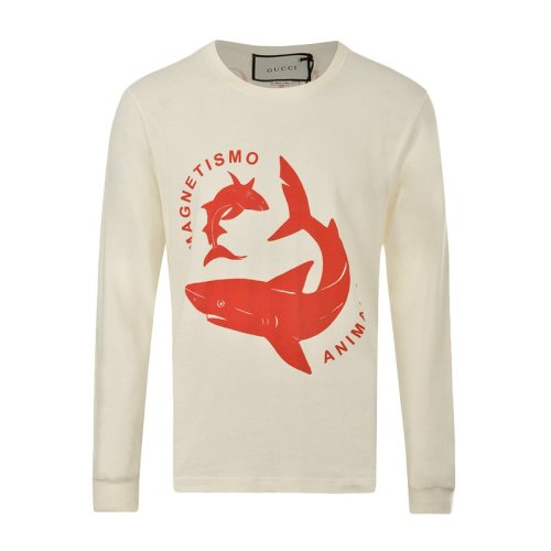 GUCCI/古馳 男裝 服飾 棉質鯊魚圖案圓領套頭長袖T桖 男衛衣
