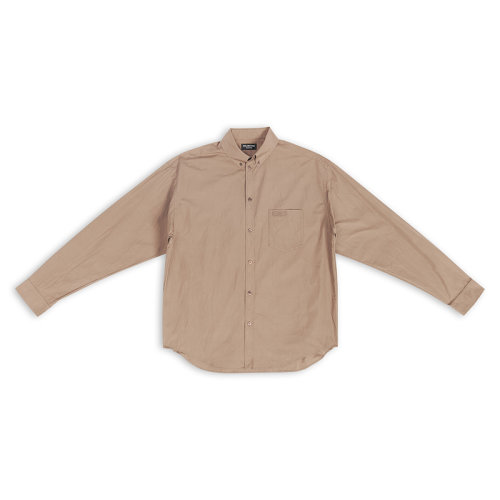 Balenciaga/巴黎世家 22年秋冬新款 男士米色棉府綢紐扣領胸前刺繡貼袋雕刻標志紐扣寬松襯衫703842TYB187081