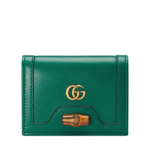 GUCCI/古馳 20  Diana系列 女士翠綠色皮革做舊的金色飾面雙G竹扣錢(qián)包卡包65824417Q0T3120