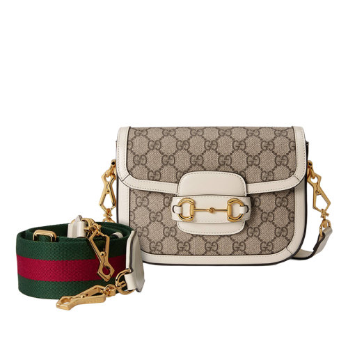  GUCCI/古馳  Horsebit 1955系列 女士迷你米色帆布復古翻蓋單肩斜挎包658574HUHHG9759
