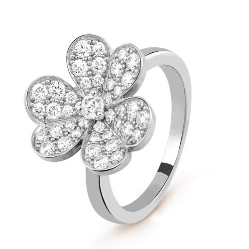 Van Cleef & Arpels/梵克雅寶 經典Frivole系列 18k金白金鑲嵌鉆石滿鉆1朵三瓣花朵戒指指環VCARD31600