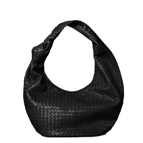 Bottega Veneta/葆蝶家 經典JODIE系列 女士黑色小羊皮Intrecciato編織單肩斜挎包背包618468VCPP01229