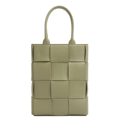 Bottega Veneta/葆蝶家 22新款Cassette系列 女士洞石綠色Intreccio羊皮革編織單肩手提包709341VMAY12916