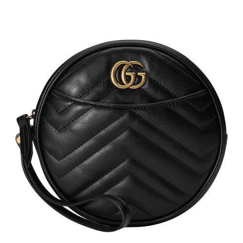 GUCCI/古馳  女士黑色牛皮圓餅金屬LOGO徽標(biāo)時尚手拿包錢包