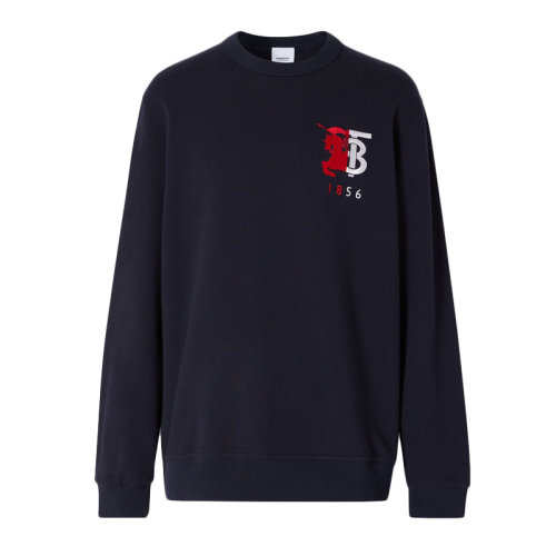 BURBERRY/博柏利 男裝 服裝 深藍色棉質對比度logo標志圖形圓領 男士長袖T恤 8022310