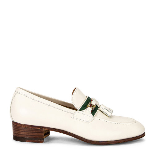 GUCCI/古馳 女士奶油色小牛皮粗跟樂福鞋 624316-1W610-9121