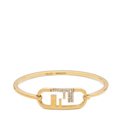FENDI/芬迪  O’LOCK系列 金色金屬鏤空徽標水晶優雅手鐲8AH359A44GF089U