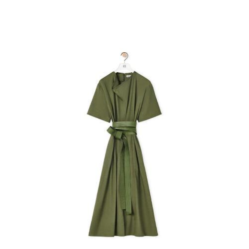  LOEWE羅意威 22年秋冬 女士 連衣裙 Belted midi dress in linen and cotton S359Y09X69-4400