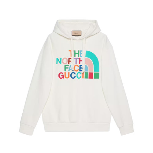 GUCCI/古馳 22秋冬款 The North Face聯(lián)名系列 女士白色純棉飾有彩色印花LOGO圖案連帽運(yùn)動衫615061XJDYS9095