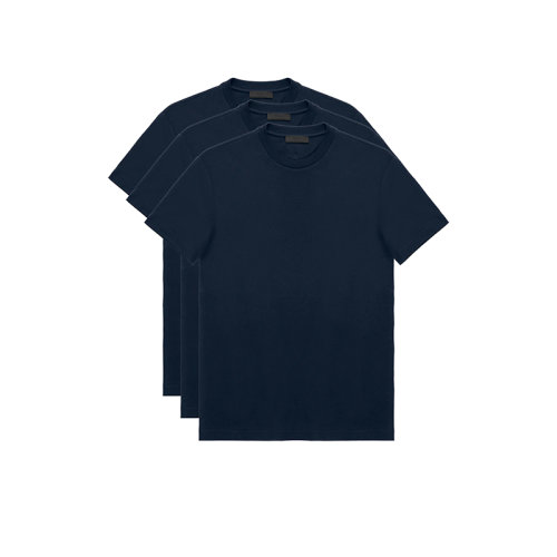 PRADA/普拉達(dá) 22年春夏新款 男士藍(lán)色純棉三角徽標(biāo)圓領(lǐng)短袖T恤三件套UJM492_ILK_F0124_S_181