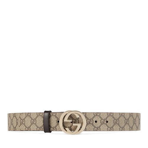  GUCCI/古馳 經典款 女士米色互扣式雙G帶扣GG Supreme帆布腰帶37毫米370543KGDHG9643