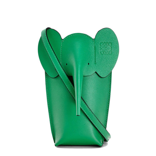 LOEWE/羅意威 22春夏新款Elephant Pocket系列 女士叢林綠色小牛皮大象形狀單肩斜挎手機包0010641785