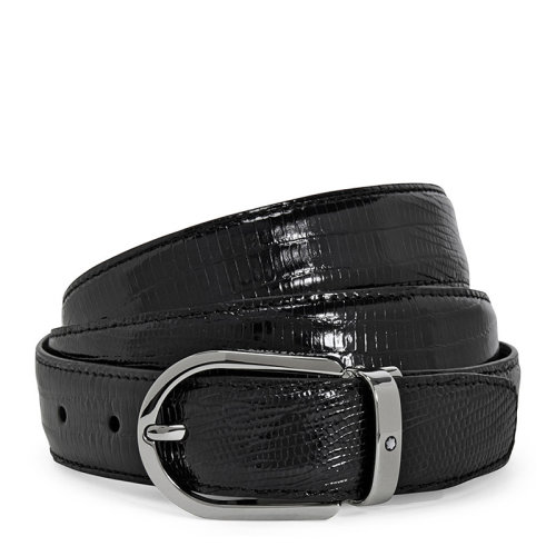MontBlanc/萬寶龍 男士黑色商務(wù)休閑亮面皮革腰帶皮帶 112923