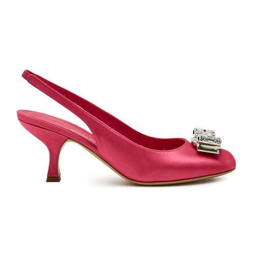 Salvatore Ferragamo/菲拉格慕 玫紅色 女士綢面鉆扣高跟涼鞋 705716-01P498-SERNIO* 19春夏鞋