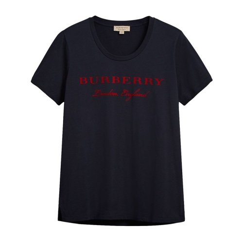 BURBERRY/博柏利 女裝 服飾 時尚休閑 深藍色 棉質(zhì)logo印花半袖 女士短袖T恤 4057047