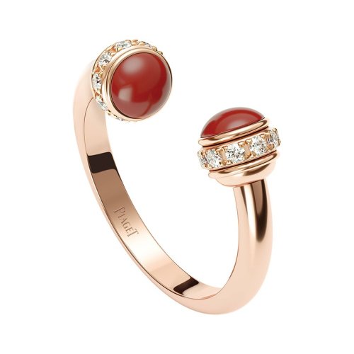 PIAGET/伯爵 經典款POSSESSION時來運轉系列 18K金玫瑰金紅玉髓鑲鉆開口戒指  G34P8D00