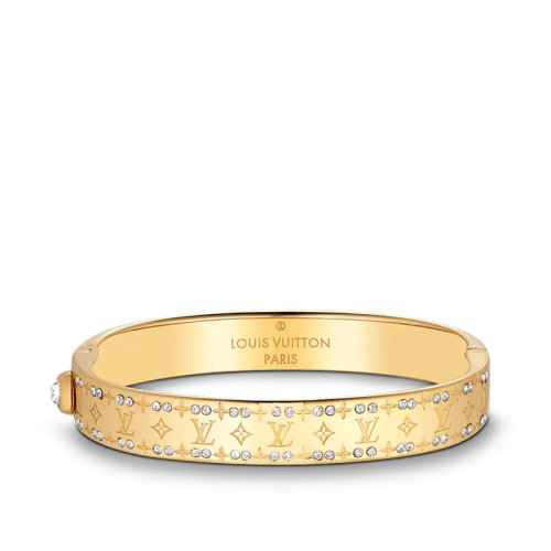 Louis Vuitton/路易威登 22春夏新款NANOGRAM STRASS系列 金色金屬徽標刻印鑲嵌仿水晶手鐲M64860