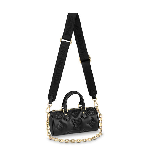 Louis Vuitton/路易威登 經(jīng)典款PAPILLON BB系列 女士黑色徽標(biāo)壓紋牛皮革配可拆卸鏈條肩帶單肩斜挎手提鏈條包M59800