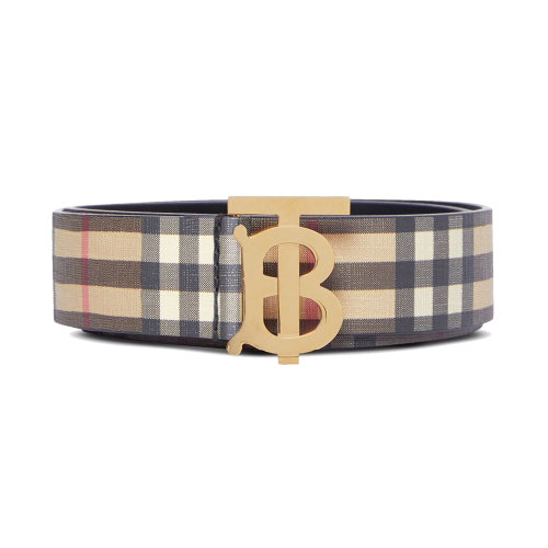 BURBERRY/博柏利 女士拼色帆布配皮經典TB徽標格紋腰帶 8046546