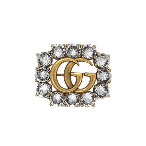 GUCCI古馳 22年秋冬 女士 飾雙G和水晶金屬胸針 506171 J1D50 8062