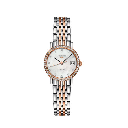 LONGINES/浪琴  博雅系列鑲鉆款18K金玫瑰金表殼精鋼表帶女士自動機械腕表 25.5毫米