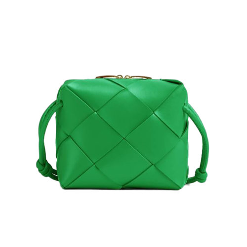 Bottega Veneta/葆蝶家 22新款 女士迷你鸚鵡綠羔羊皮編織圖案拉鏈開合金色飾面單肩相機包701915VCQC23722