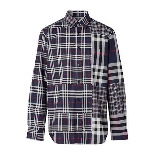 BURBERRY/博柏利 經典剪裁鑲拼格紋棉質男士長袖襯衫 8018570 1