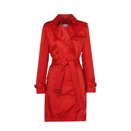  BURBERRY/博柏利 巴寶莉Trench系列風衣 女士雙排扣束腰紅色尼龍風衣外套 80136351