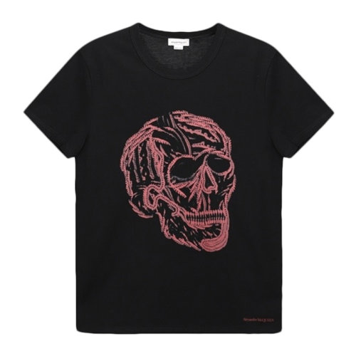 Alexander McQueen/亞歷山大麥昆 男士 服裝  黑色圓領骷髏圖案棉質T恤 男士短袖T恤