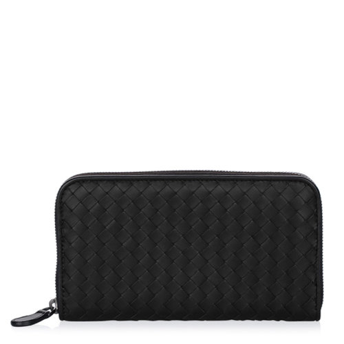 Bottega veneta 寶緹嘉 男士黑色編織牛皮時尚拉鏈錢包