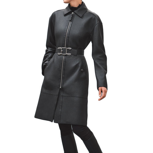 HERMES/愛馬仕 22年秋冬新款 女士黑色鹿皮合身款大衣外套皮衣H2H1100D00234