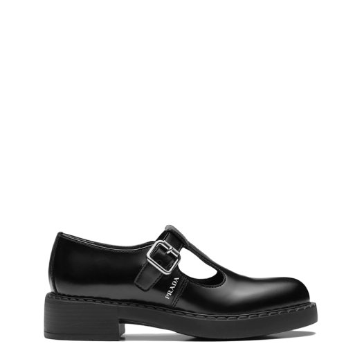 PRADA/普拉達 22年新款 Monolith系列 女士黑色亮面皮革瑪麗珍丁字鞋1E834M_055_F0002_F_B050