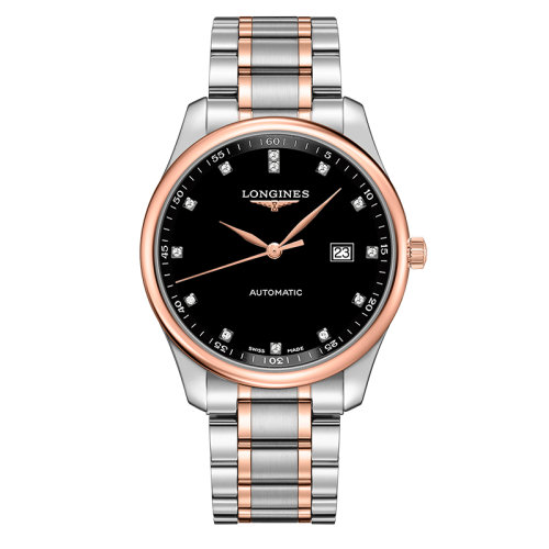 LONGINES/浪琴  名匠系列 自動機械表鑲鉆黑盤精鋼玫瑰金表帶男表42毫米L2.893.5.57.7