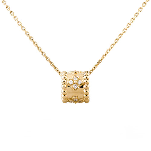 Van Cleef & Arpels/梵克雅寶  經典Perlée?三葉草系列 18K金黃金鑲鉆三葉草項鏈 VCARO3YG00
