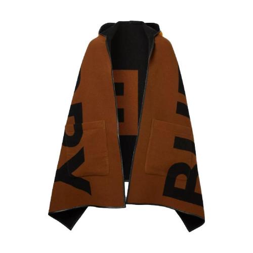  BURBERRY 22年秋冬 女士 徽標羊毛混紡提花連帽披肩 80227701